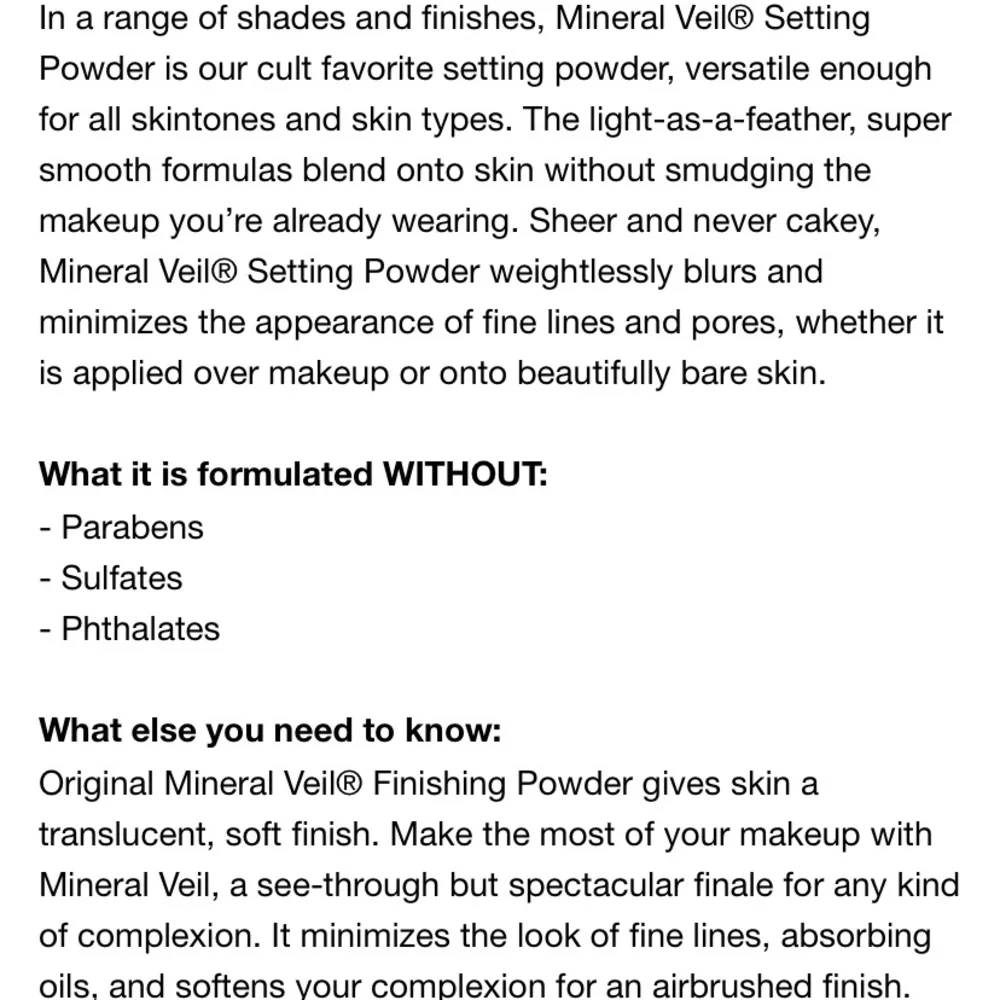 Bareminerals Original Mineral Veil Loose Setting Powder